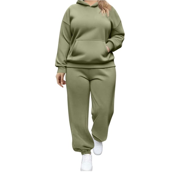 WMTBSRSW Women's Plus Size (L-5XL) Sweatsuits 2 Piece Outfits Fleece Lined Hoodies and Elastic Waisted Jogger Sweatpants with Pockets Fall Winter Tracksuit Set Casual Lounge Matching Set