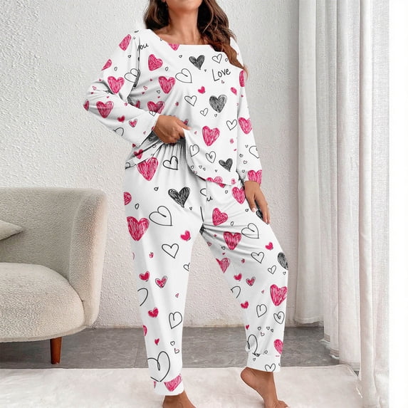 WMTBSRSW Women's Plus Size Pajama Sets Comfortable Long Sleeve Sleep Tops with Long Pant Soft Sleepwear Printed Pj Loungewear Hot Pink XXXXL