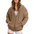thumbnail image 1 of WMTBSRSW Women's Plus Size S-5XL Fuzzy Fleece Hoodie Coat Fashion Plush Sherpa Zip Up Jackets Casual Winter Hooded Sweatshirt with Pockets Khaki Medium, 1 of 5