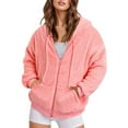 thumbnail image 1 of WMTBSRSW Women's Plus Size S-5XL Fuzzy Fleece Hoodie Coat Fashion Plush Sherpa Zip Up Jackets Casual Winter Hooded Sweatshirt with Pockets Pink Large, 1 of 5