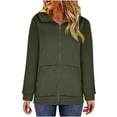thumbnail image 1 of WMTBSRSW Women's Plus Size S-5XL Hoodies Zip Up Solid Hooded Sweatshirts Casual Long Sleeve Sweatshirts with Pockets Fleece Lined Hood Jackets Army Green XX-Large, 1 of 9
