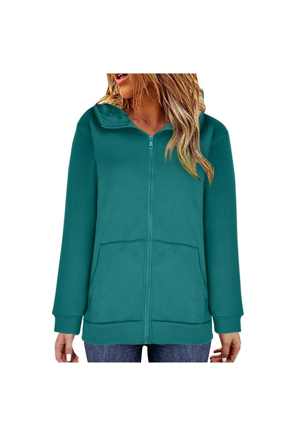 Women's Plus Size S-5XL Hoodies Zip Up Solid Hooded Sweatshirts Casual Long Sleeve Sweatshirts with Pockets Fleece Lined Hood Jackets Mint Green Small