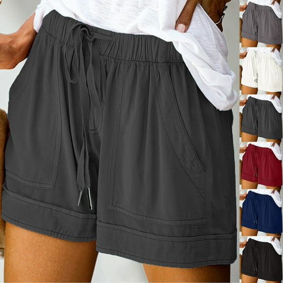 WMTBSRSW Women's Plus Size Summer Shorts Casual Bermuda Drawstring Shorts Solid Wide Leg Lounge Shorts with Pockets