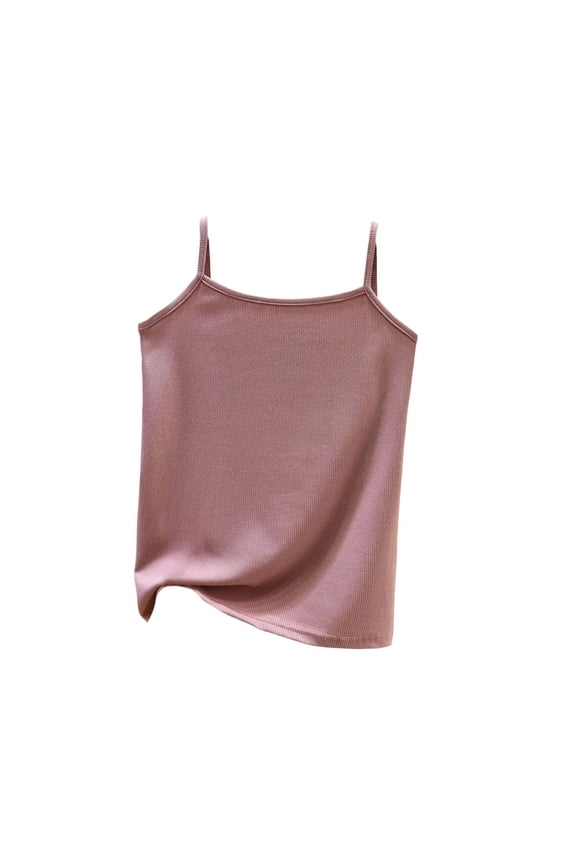 Women's Ribbed Camisole Scoop Neck Tank Tops Stretchy Spaghetti Strap Sleeveless Blouses Summer Going out Tops Pink Medium