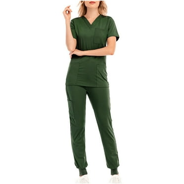 WMTBSRSW Women's Scrubs Set Cool Stretch V-Neck Top and Cargo Pant Scrub Set Medical Uniform