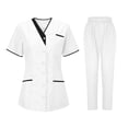 thumbnail image 1 of WMTBSRSW Women's Scrubs Sets 2 Piece 4-Way Stretch Medcial Scrub Set Short Sleeve Button Down Nurse Tops and Elastic Waisted Joggers Workwear Sets with Pockets Housekeeping Outfits White Medium, 1 of 2