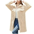 thumbnail image 1 of WMTBSRSW Women's Sherpa Fleece Jacket Casual Fuzzy Teddy Shacket Coat Warm Winter Button Down Fluzzy Outwear Jackets Lapel Open Front Long Cardigan Coat Beige Small, 1 of 5