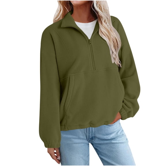 WMTBSRSW Women's Soft Polar Fleece Pullover Drop Shoulder Quarter Zip Sweatshirt Long Sleeve Sweater Jacket Casual Fall Outerwear with Kanga Pocket Army Green XL