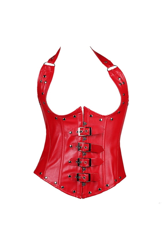 Women's Steel Boned Vintage Corset Steampunk Gothic Bustier Waist Cincher Vest Faux Leather Shapewear