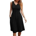 thumbnail image 1 of WMTBSRSW Women's Summer Dress for Women 2025 V Neck Pleated Midi Dress with Pokcets Solid Color Loose Casual Sleeveless A Line Swing Tank Dress, 1 of 6
