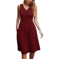 thumbnail image 1 of WMTBSRSW Women's Summer Dress for Women 2025 V Neck Pleated Midi Dress with Pokcets Solid Color Loose Casual Sleeveless A Line Swing Tank Dress, 1 of 6