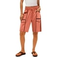 thumbnail image 1 of WMTBSRSW Women's Sweat Shorts with Pockets 5 Inch High Waisted Comfy Athletic Shorts for Women Color Block Casual Summer Drswastring Shorts Orange XX-Large, 1 of 4