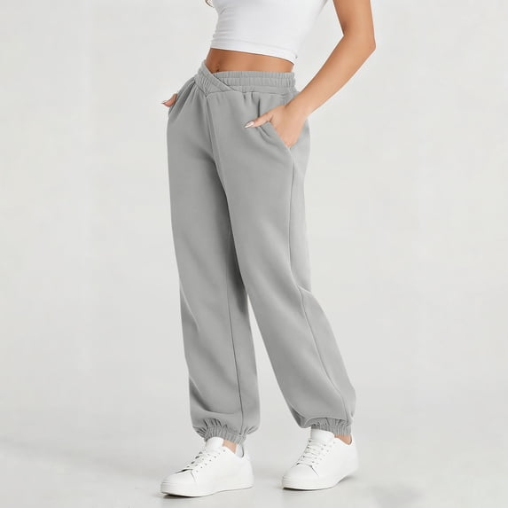 WMTBSRSW Women's Sweatpants V Waist Athletic Joggers with Pockets Comfy Barrel Lounge Pants Casual Baggy Sweat Pants Gray Medium