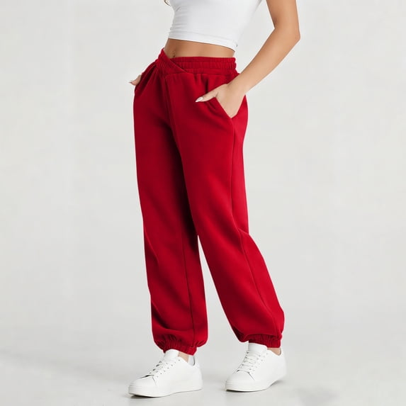 WMTBSRSW Women's Sweatpants V Waist Athletic Joggers with Pockets Comfy Barrel Lounge Pants Casual Baggy Sweat Pants Red XX-Large