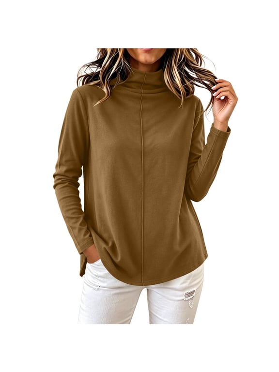 Women's Thermal Top Long Sleeve Mock Turtleneck Shirts Soft Fleece Lined Undershirts Winter Warm Basic Fitted Tees