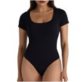 thumbnail image 1 of WMTBSRSW Women's Tummy Control Shapewear Bodysuit Scoop Neck Seamless Body Shaper Short Sleeve Thong Body Suit Shirts Yoga Workout Jumpsuit, 1 of 4