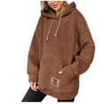 thumbnail image 1 of WMTBSRSW Women's Warm Winter Oversized Hoodies Fuzz Fleece Hoodie Sweatshirt Thermal Plush Sherpa Pullover with Kanga Pocket Coffee Large, 1 of 9