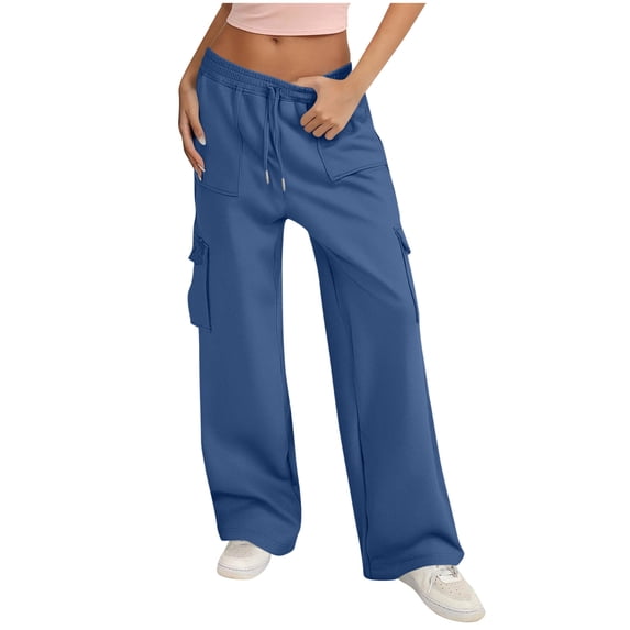 WMTBSRSW Womens Cargo Sweatpants Fleece Drawstring Sweat Pants Wide Leg High Waisted Lounge Pants Comfy Loose Workout Gym Pants with Pockets