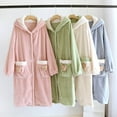 thumbnail image 1 of WMTBSRSW Women's Winter Warm Hooded Pajamas Fleece Long Sleeve Hooded Nightgown Loose Button Down Lounge Sleep Dress Soft Sleepwear housewear with Pockets Blue M, 1 of 4