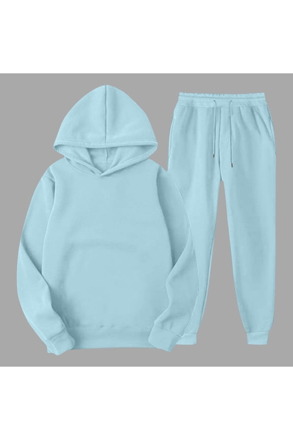 Womens 2 Piece Outfits Solid Lounge Hoodie Sweatsuit Sets Oversized Sweatshirt Relax Fall Comfy Jogger Sweatpants No Pockets