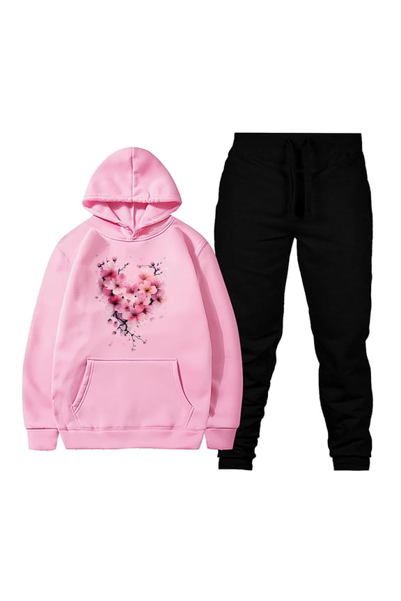 Womens 2 Piece Outfits Valentine's Day Funny Graphic Hoodie Sweatsuit Sets Fashion Holiday Clothes Airport Travel Pants Tracksuits with Pocktes Pink XXL