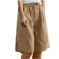 thumbnail image 1 of WMTBSRSW Womens Baggy Linen Shorts Casual Knee Length Bermuda Shorts Loose Casual Wide Leg Elastic Waisted Shorts No Pockets Khaki XX-Large, 1 of 7