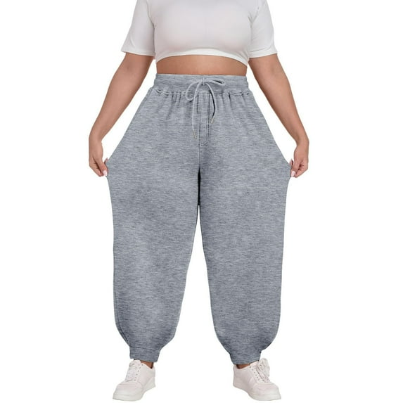 WMTBSRSW Womens Baggy Sweatpants Plus Size Fleece Cinch Bottom Joggers with Pockets Barrel Leg Trousers Elastic Waisted Drawstring Lounge Joggers Pants