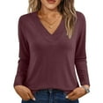 thumbnail image 1 of WMTBSRSW Womens Casual Basic Tops Solid V Neck Blouse Fall Long Sleeve Shirts Lightweight Dressy Work T Shirts Purple Large, 1 of 6