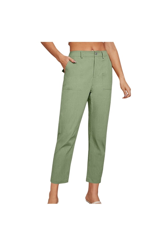 Womens Casual Pants Stretch Straight Leg Twill Weave Work Pants Summer High Waisted Business Office Formal Slim Fit Trousers