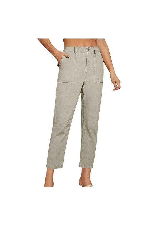 Womens Casual Pants Stretch Straight Leg Twill Weave Work Pants Summer High Waisted Business Office Formal Slim Fit Trousers