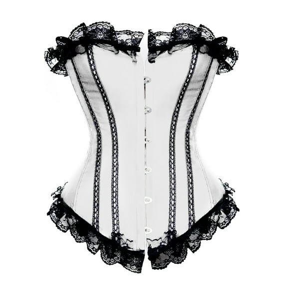 WMTBSRSW Womens Corsets Floral with Black Lace Trim Corset Satin Overbust Waist Cincher Bustier Steampunk Corset