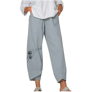 WMTBSRSW Womens Cotton Linen Capri Pants Casual Drawstring Sweatpants Loose High Elastic Waist Summer Beach Trousers with Pockets