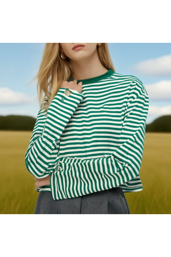 Womens Fall Long Sleeve Tops Trendy Striped Smock Neck Blouse for Work Business Loose Casual Undershirts