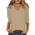 thumbnail image 1 of WMTBSRSW Womens Fall Tops Casual 3/4 Sleeve V Neck Shirts Loose Basic Tunic Blouses Solid Tees to Wear with Leggings Khaki Large, 1 of 6
