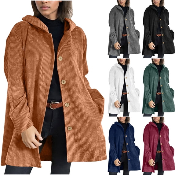 WMTBSRSW Womens Fashion Long Corduroy Shacket Jacket Fall Spring Button Down Hooded Coat Solid Loose Casual Open Front Hood Cardigan Outwear Wine XXL