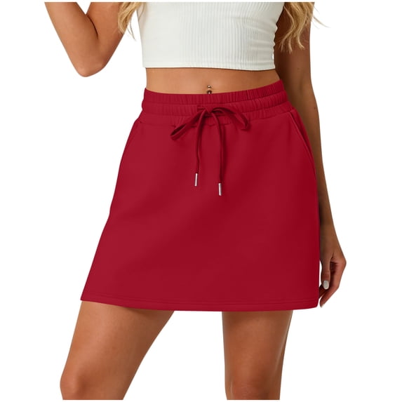 WMTBSRSW Womens Fashion Tennis Skorts Shorts with Pockets High Waisted Drawstring Skirts Summer Solid Athletic Workout Shorts Red Large