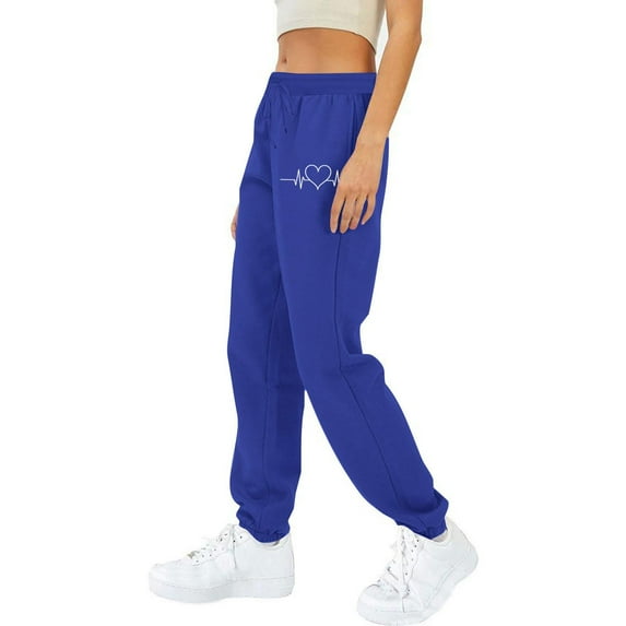 WMTBSRSW Womens Fleece Jogger Sweatpants Love Heart Graphic Joggers with Pockets High Waisted Baggy Workout Athletic Running Pants Cinch Bottom