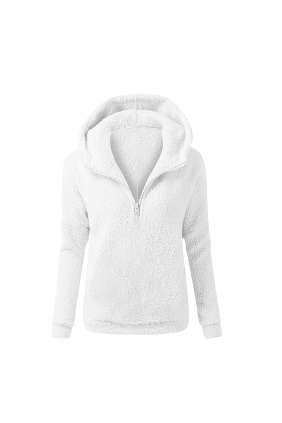 Womens Fleece Zip Up Jacket with Pockets Slim Fit Long Sleeve Sherpa Hoodie Fuzzy Jackets Solid Warm Teddy Coat White Medium