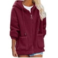 thumbnail image 1 of WMTBSRSW Womens Fuzzy Fleece Jacket Cozy Sherpa Zip up Hoodie Jackets Fall Winter Long Sleeve Hooded Warm Coats with Pokctes Red 4X-Large, 1 of 3