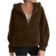 thumbnail image 1 of WMTBSRSW Womens Fuzzy Half Zip Hoodies Pullover Sport Hoodie Cozy Oversized Pockets Hooded Sweatshirt Athletic Fleece Hoodies Brown, 1 of 9