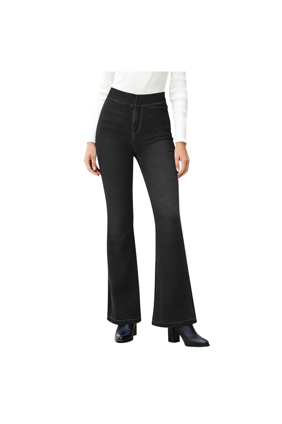 Womens High Waisted Dress Pants Slim Fit Straight Leg Work Pants Solid Stretchy Slack Trousers Look Like Jean Black X-Large