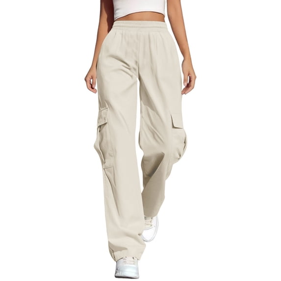 WMTBSRSW Womens Hiking Pants Lightweight Travel Golf Cargo Safari Elastic Waisted Pants with Pockets Loose Casual Straight Leg Baggy Sweatpants