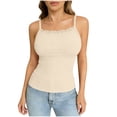thumbnail image 1 of WMTBSRSW Womens Lace Trim Camisole Tank Tops Scoop Neck Spaghetti Strap Sleeveless Top Basic Tank for Layering Beige Small, 1 of 8