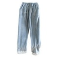 thumbnail image 1 of WMTBSRSW Womens Lace Trim Fluffy Pajama Pants Fuzzy Fleece Cozy Lounge Pants with Pockets Winter Warm Drawstring Pj Bottoms Blue, 1 of 3