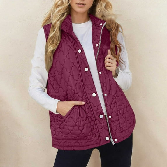 WMTBSRSW Womens Lightweight Puffer Vest Stand Collar Full Zip Sleeveless Puffer Vest Solid Casual Quilted Padded Warm Coat Outwear with Pockets