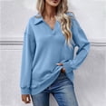 thumbnail image 1 of WMTBSRSW Womens Long Sleeve Tunic Tops Loose Casual Lapel V Neck Blouse Fall Golf Pullover Sweatshirts Sky Blue Medium, 1 of 4