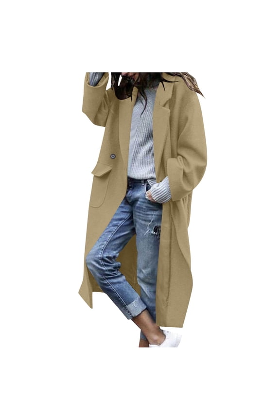 Womens Long Trench Coat Fall Fashion Oversized Single Breasted Lapel Overcoat Outerwear with Pockets Khaki Medium