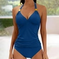 thumbnail image 1 of WMTBSRSW Womens One Piece Swimsuits Tummy Control Ruched Halter Bathing Suits Solid Color V Neck Slimming Swimwear, 1 of 6