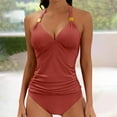 thumbnail image 1 of WMTBSRSW Womens One Piece Swimsuits Tummy Control Ruched Halter Bathing Suits Solid Color V Neck Slimming Swimwear, 1 of 6