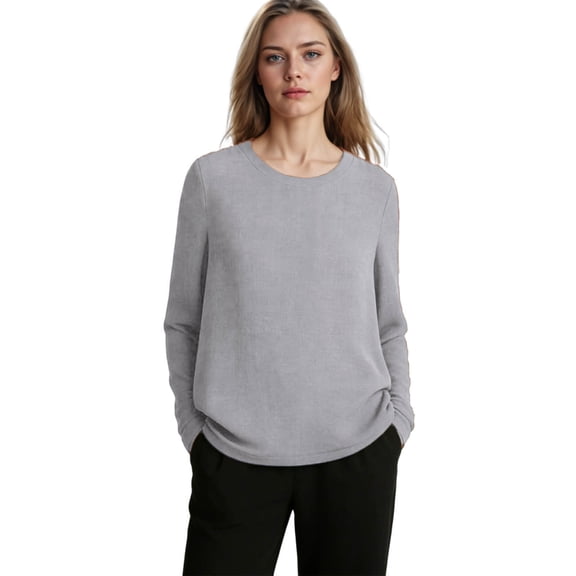 WMTBSRSW Womens Oversized Linen Tops Summer Crewneck Tuinc Shirts Lightweight Loose Casual Long Sleeve Tee Gray S